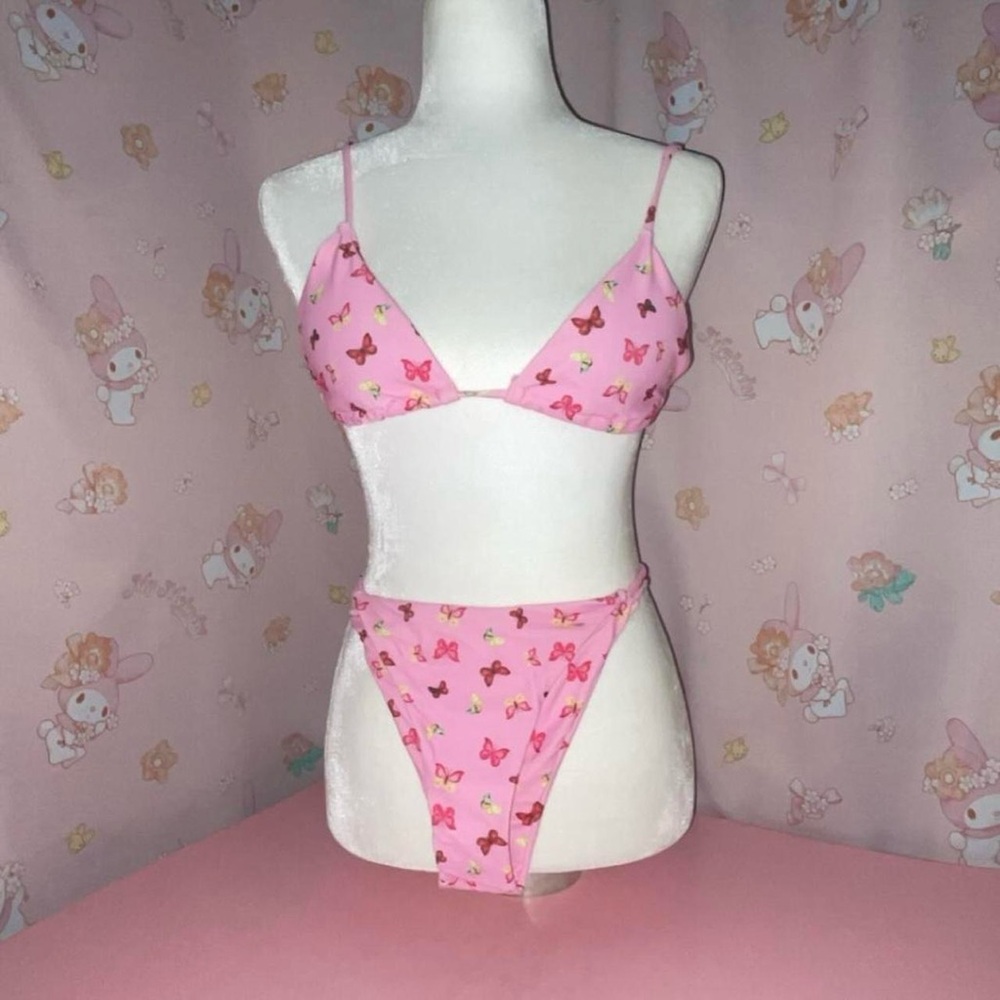 SHEIN Pink Butterfly Tie Bikini Set